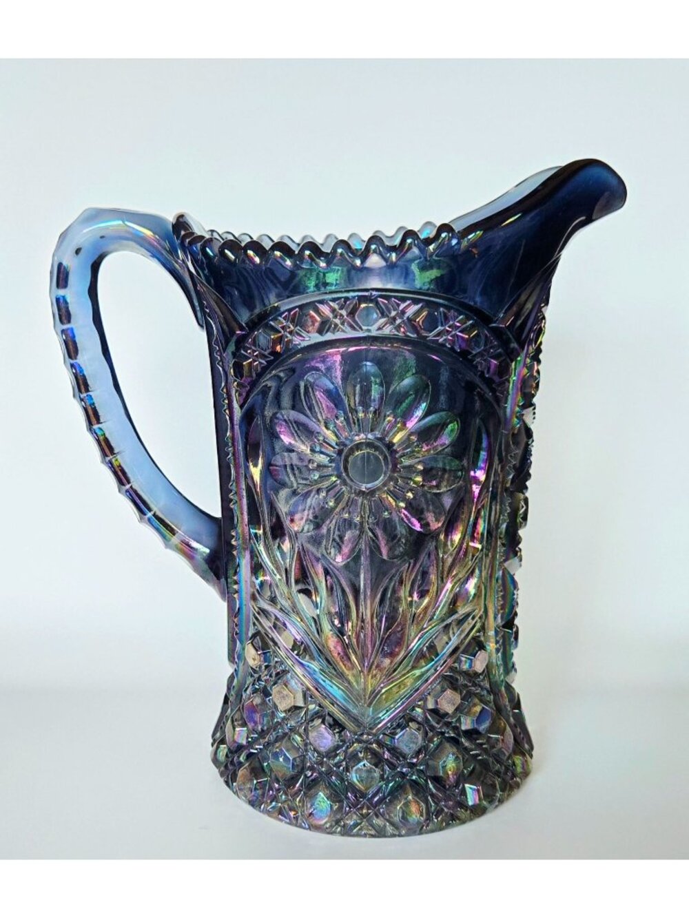 Imperial Glass EAPG 474 La Rochelle Cosmo Hobstar & Flower Pitcher, Smoky Amethy